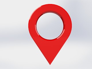 LOCATION pin glossy red arrow. The concept of tagging a sign landmark needle tip to create a route search. Isolated on white background 3D rendering 3D. – Illustration  

