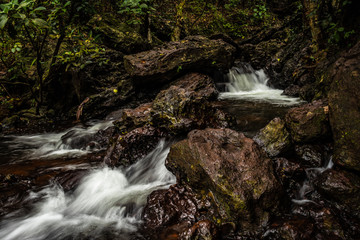 waterfall cover with green lush forest long exposure flat angle image