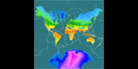 Adams World in a Square (11E), temperature, tectonic plates