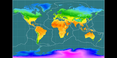 Braun Stereographic (11E), temperature, tectonic plates