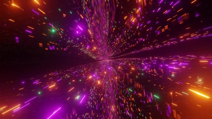 Fast motion graphics sci fi field of data rapidly moving, pink and orange