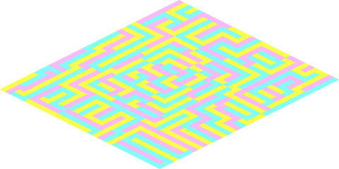 Colorful isometric psychedelic hippie carpet  with a maze on it
