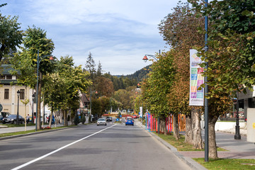 Boulevard of Carol the First in Sinaia city in Romania