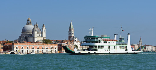 Fototapeta na wymiar Redentore vaporetto stop on the Island of Giudecca Venice, with water bus.