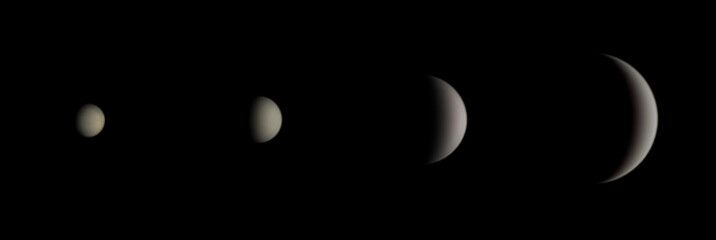 The changing apparent size and phase of illumination of the planet Venus photographed between...