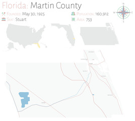 Large and detailed map of Martin county in Florida, USA.