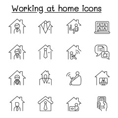 Working at home icons set in thin line style