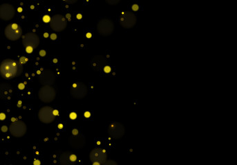 Golden bokeh, light overlay background. Sparkle effect with particles. Magic overlay dust. Glitter blur texture.