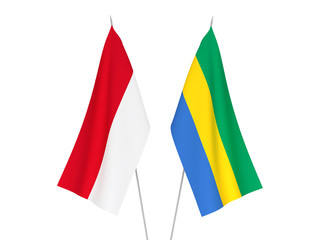 National fabric flags of Gabon and Indonesia isolated on white background. 3d rendering illustration.