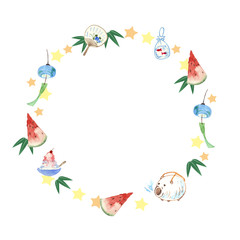 日本の夏水彩イラスト