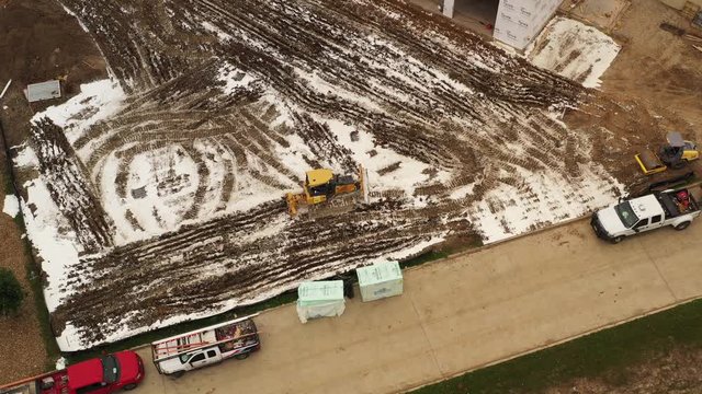 Bulldozer Stirring Lime to Stabilize the Soil, Bryan, Texas, USA