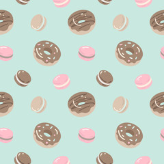 Delicate donuts and macarons seamless pattern