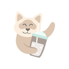 Cat with a cold brew drink