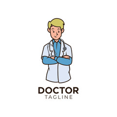 Simple minimalist doctor mascot logo design template with isolated white background.