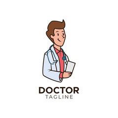 Simple minimalist doctor mascot logo design template with isolated white background.