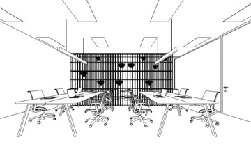 interior outline sketch drawing perspective of a space office