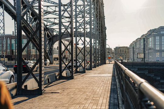Metal Bolsheokhtinsky bridge in Saint Petersburg