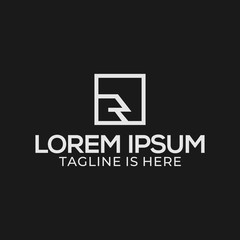 Monogram logo design with a white rectangular shape on a dark background.