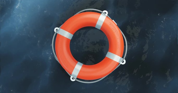 Life buoy in water. Top view of lifebouy. Life ring in water. Life preserver ring floating. Life saver buoy float.
