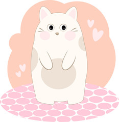Cute furry animal. Vector white cat with pink hearts