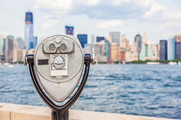 New York City tourism travel background tourist icon - coin operated binocular tower viewer with...