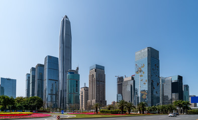 Skyline of urban architecture in Shenzhen, China..