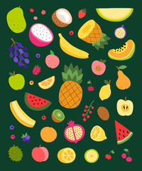 Fruit vector clipart. Sweet healthy eating illustration set. Fresh fruits and berries collection