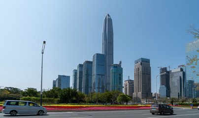 Skyline of urban architecture in Shenzhen, China..