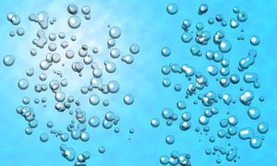 サイダーのような青い水の中の泡