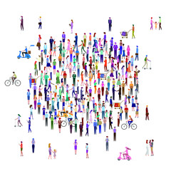 A large group of people standing in a circle. High angle view or top view image. Isolated, white background. Vector illustration.
