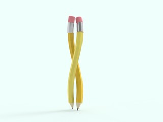 3d illustration of   wood pencil in the twist shape  with pink rubber and metal tip. Loose inspiration pencil. Graphite pencil rendered