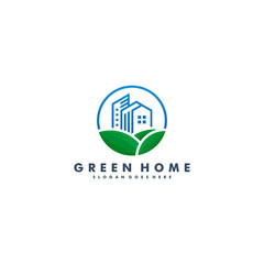 Green home logo design template, house icon vector illustration