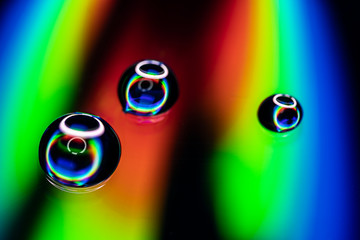 Water droplets iridescent in different colors