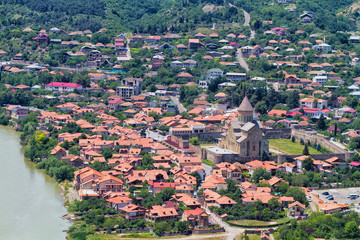 View to confluence Aragvi and Mtikvari rivers and town of Mtsheta from Jvari church. Georgia © Milosz Maslanka