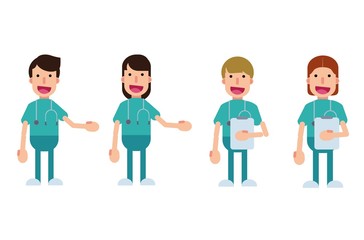 doctor characters in blue uniform set