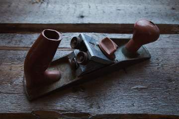 old tools on wooden background