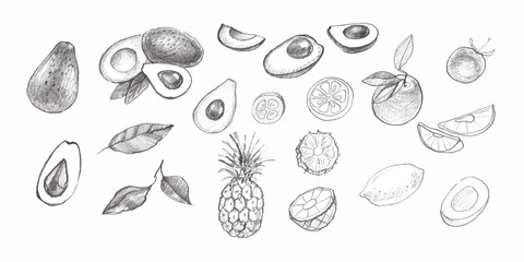 Seamless pattern Hand-drawn illustration. avocado slices. Natural healthy diet. Diet, menu, restaurant. Print, textile, paper