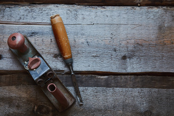 old tools on wooden background