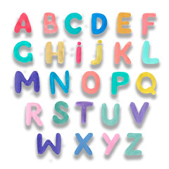 English alphabet hand-drawn colored. Children's illustration. Funny, cartoony, cute. Print, textile, paper, background. Seamless pattern. Letters of different colors.