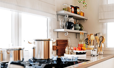 3d render of modern kitchen dining space