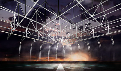 empty football stadium in light rays at night 3d rendering © masisyan
