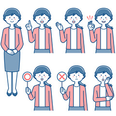 Female teacher upper body expression Set 1 / Two colors