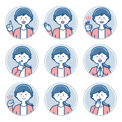 Female teacher expression Circle icon Set 1 / Two colors
