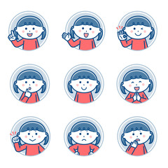 Girl Facial expression Circle icon Variation 1 / Two colors