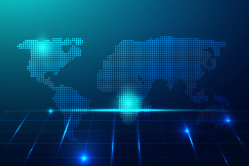 Abstract Technology Background. Blue glowing connections in space with particles, Vector Illustration