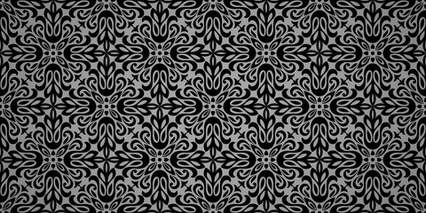 Wallpaper in the style of Baroque. Seamless vector background. Black and grey floral ornament. Graphic pattern for fabric, wallpaper, packaging. Ornate Damask flower ornament