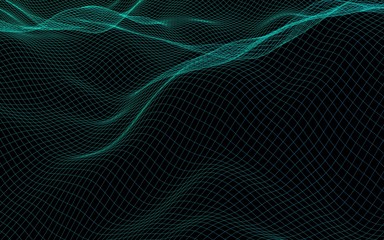 Abstract landscape background. Green cyberspace grid. hi tech network. 3D illustration