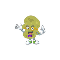 Cartoon character design of nerd verrucomicrobia with weird glasses