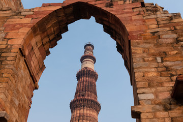 The Qutb Minar, also spelled as Qutub Minar and Qutab Minar in New Delhi, India, January 2020