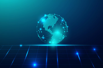 Global network connection with business concept and world map line, vector illustrator